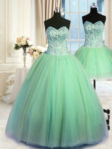 Three Piece Floor Length Ball Gowns Sleeveless Quinceanera Dresses Lace Up