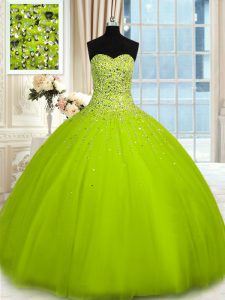 Stunning Floor Length Lace Up Quince Ball Gowns Olive Green for Military Ball and Sweet 16 and Quinceanera with Beading