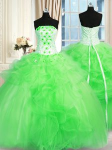Lace Up Quinceanera Gowns Pick Ups and Hand Made Flower Sleeveless Floor Length