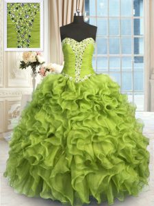 Designer Organza Sleeveless Floor Length Quinceanera Gown and Beading and Ruffles