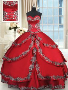 Fantastic Wine Red Sweetheart Lace Up Beading and Embroidery and Ruffled Layers Quinceanera Dress Sleeveless