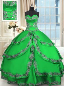 Dynamic Green Ball Gowns Taffeta Sweetheart Sleeveless Beading and Embroidery and Ruffled Layers Floor Length Lace Up Quince Ball Gowns