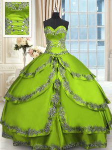 Floor Length Lace Up Ball Gown Prom Dress with Beading and Embroidery and Ruffled Layers