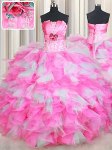 Best Sleeveless Beading and Ruffles and Hand Made Flower Lace Up Sweet 16 Dresses