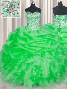 Decent Green Sleeveless Floor Length Beading and Ruffles Lace Up Quinceanera Dresses