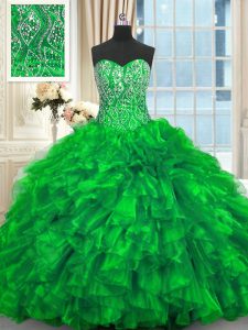 Shining Sleeveless Brush Train Beading and Ruffles Lace Up Quinceanera Gowns