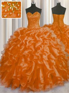 Custom Made Floor Length Orange Red Quinceanera Dresses Sweetheart Sleeveless Lace Up