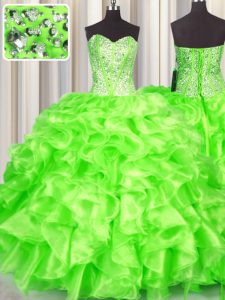 Excellent Organza Sleeveless Floor Length 15th Birthday Dress and Beading and Ruffles