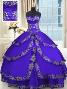 Exceptional Floor Length Blue Party Dress Wholesale Taffeta Sleeveless Beading and Appliques and Ruffled Layers
