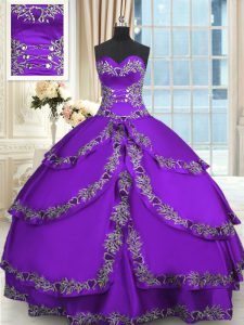 Ruffled Purple Sleeveless Taffeta Lace Up 15 Quinceanera Dress for Military Ball and Sweet 16 and Quinceanera