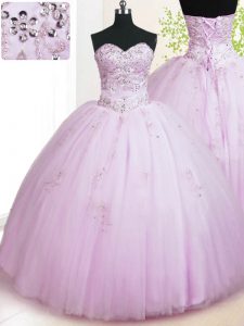Sweetheart Sleeveless Lace Up Ball Gown Prom Dress Lilac Tulle