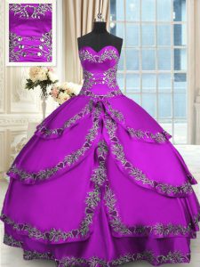 Purple Taffeta Lace Up Sweet 16 Quinceanera Dress Sleeveless Floor Length Beading and Embroidery and Ruffled Layers