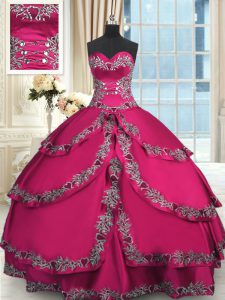 Graceful Taffeta Sweetheart Sleeveless Lace Up Beading and Embroidery and Ruffled Layers Ball Gown Prom Dress in Wine Red