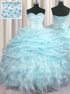 Super Sleeveless Brush Train Lace Up With Train Beading and Ruffles and Pick Ups Sweet 16 Dress