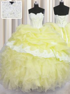 Pick Ups Sweetheart Sleeveless Lace Up 15 Quinceanera Dress Light Yellow Organza