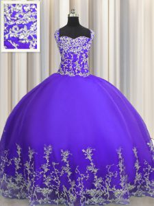 Colorful Purple Sleeveless Tulle Lace Up Quinceanera Dresses for Military Ball and Sweet 16 and Quinceanera