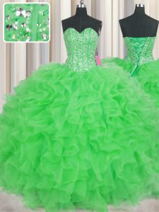 Visible Boning Sleeveless Beading and Ruffles Lace Up Sweet 16 Quinceanera Dress