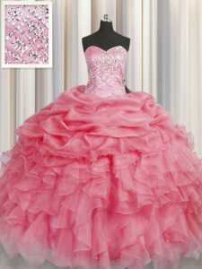 Captivating Floor Length Ball Gowns Sleeveless Coral Red Sweet 16 Dress Lace Up