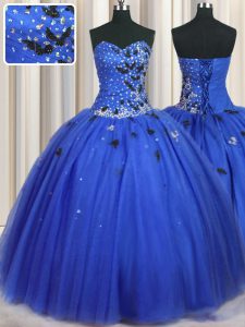 Flare Royal Blue Sweetheart Neckline Beading and Appliques Quinceanera Gowns Sleeveless Lace Up