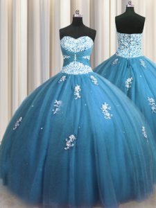 Charming Floor Length Lace Up Quinceanera Dress Teal for Military Ball and Sweet 16 and Quinceanera with Beading and Appliques
