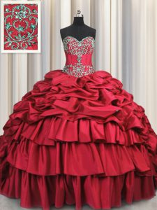 Embroidery Brush Train Ball Gowns Quinceanera Dress Wine Red Sweetheart Taffeta Sleeveless Lace Up