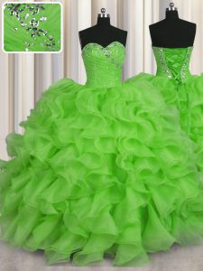 Best Selling Sleeveless Organza Floor Length Lace Up Sweet 16 Dress in with Beading and Ruffles