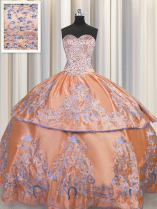 Embroidery Ball Gowns Sweet 16 Dress Orange Sweetheart Taffeta Sleeveless Floor Length Lace Up