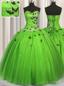 Tulle Sweetheart Sleeveless Lace Up Beading and Appliques Sweet 16 Dresses in