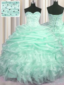 Sleeveless Sweep Train Beading and Ruffles and Pick Ups Lace Up Ball Gown Prom Dress