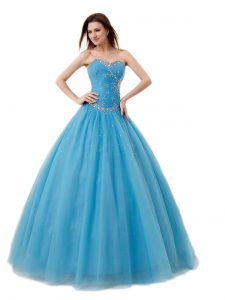 Modern Baby Blue Lace Up Vestidos de Quinceanera Beading and Ruching Sleeveless Floor Length