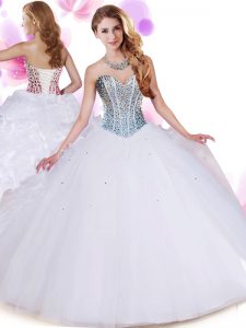Beading and Ruffles Quinceanera Dress White Lace Up Sleeveless Floor Length