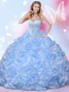Blue Lace Up Quinceanera Gown Beading and Pick Ups Sleeveless Floor Length