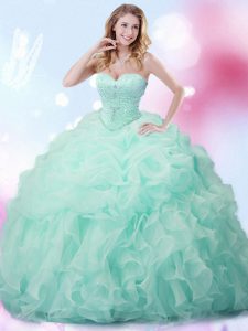 Apple Green Lace Up Sweet 16 Dresses Beading and Ruffles and Pick Ups Sleeveless With Brush Train