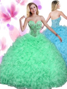 Deluxe Sweetheart Lace Up Beading and Ruffles Vestidos de Quinceanera Sleeveless