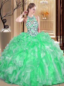 Scoop Sleeveless Lace Up Floor Length Embroidery and Ruffles Quinceanera Dress