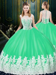 Ideal Apple Green Sweet 16 Dresses Military Ball and Sweet 16 and Quinceanera and For with Lace and Appliques Scoop Sleeveless Zipper