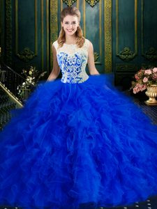 Scoop Sleeveless Tulle Quince Ball Gowns Lace and Ruffles Zipper