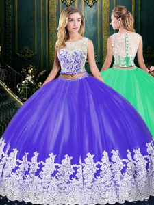 Exceptional Purple Scoop Zipper Lace and Appliques Sweet 16 Dresses Sleeveless