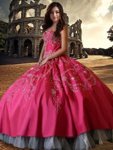 Best Selling Sleeveless Floor Length Beading and Embroidery Lace Up Sweet 16 Quinceanera Dress with Hot Pink