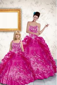 Noble Strapless Sleeveless Taffeta 15th Birthday Dress Beading and Appliques and Pick Ups Lace Up
