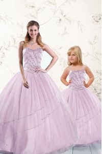 Lilac Sleeveless Beading Floor Length Ball Gown Prom Dress