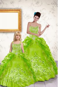 Custom Design Yellow Green Ball Gowns Halter Top Sleeveless Taffeta Floor Length Lace Up Beading and Embroidery and Pick Ups Quinceanera Gowns