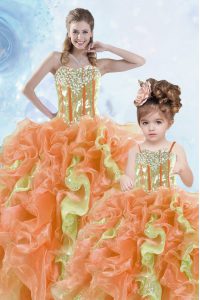 Chic Multi-color Organza Lace Up Ball Gown Prom Dress Sleeveless Floor Length Beading and Ruffles and Sequins