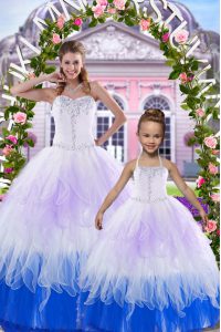 Flare Sleeveless Floor Length Beading Lace Up Quinceanera Gowns with Multi-color