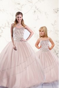 Chic Floor Length Baby Pink Quinceanera Gown Sweetheart Sleeveless Lace Up