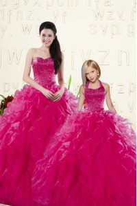 Sleeveless Beading and Ruffles Lace Up Sweet 16 Dress