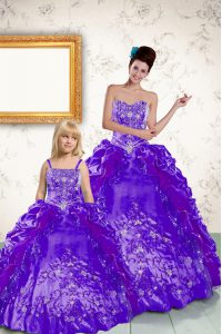Strapless Sleeveless Taffeta Quinceanera Dress Beading and Embroidery and Pick Ups Side Zipper