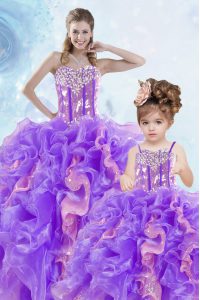 Comfortable Floor Length Multi-color Quinceanera Gown Organza Sleeveless Beading and Ruffles and Sequins