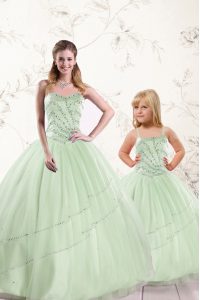 Floor Length Ball Gowns Sleeveless Apple Green Quinceanera Gown Lace Up