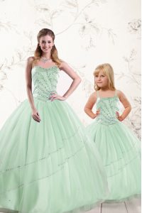 Superior Sweetheart Sleeveless Tulle Quince Ball Gowns Beading Lace Up